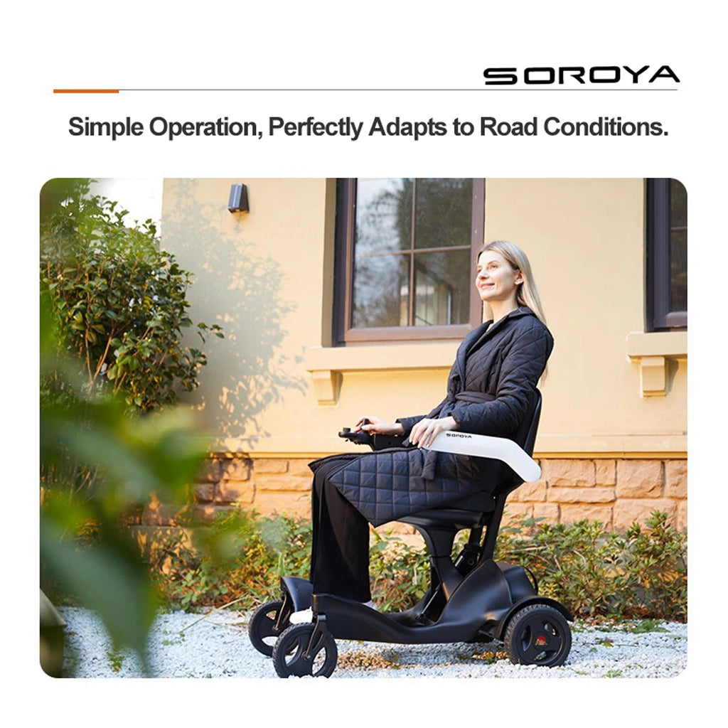 SOROYA Foldable Electric Wheelchair for Seniors – Lightweight Portable Mobility Scooter with 20Ah Lithium Battery, Long Range, Dual Motor, Travel-Friendly