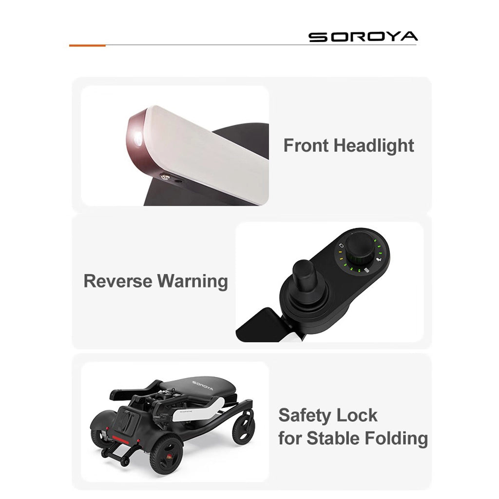 SOROYA Foldable Electric Wheelchair for Seniors – Lightweight Portable Mobility Scooter with 20Ah Lithium Battery, Long Range, Dual Motor, Travel-Friendly