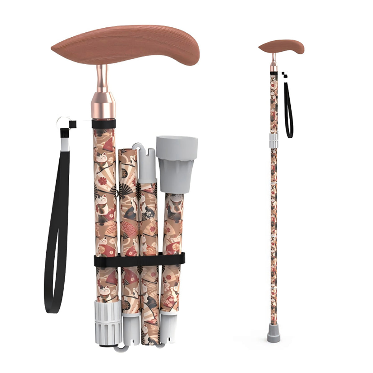 Printed Folding Cane for Seniors Men Women – Lightweight Adjustable Carbon Fiber Walking Stick for Travel & Daily Use