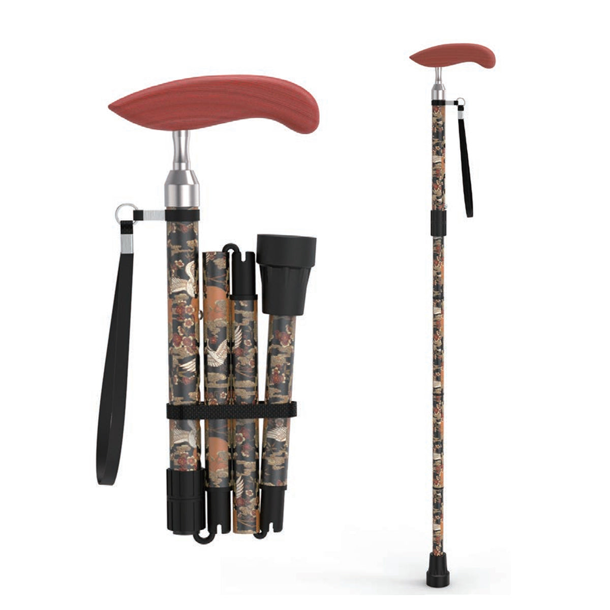 Printed Folding Cane for Seniors Men Women – Lightweight Adjustable Carbon Fiber Walking Stick for Travel & Daily Use
