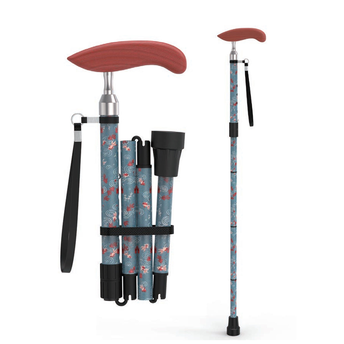 Printed Folding Cane for Seniors Men Women – Lightweight Adjustable Carbon Fiber Walking Stick for Travel & Daily Use