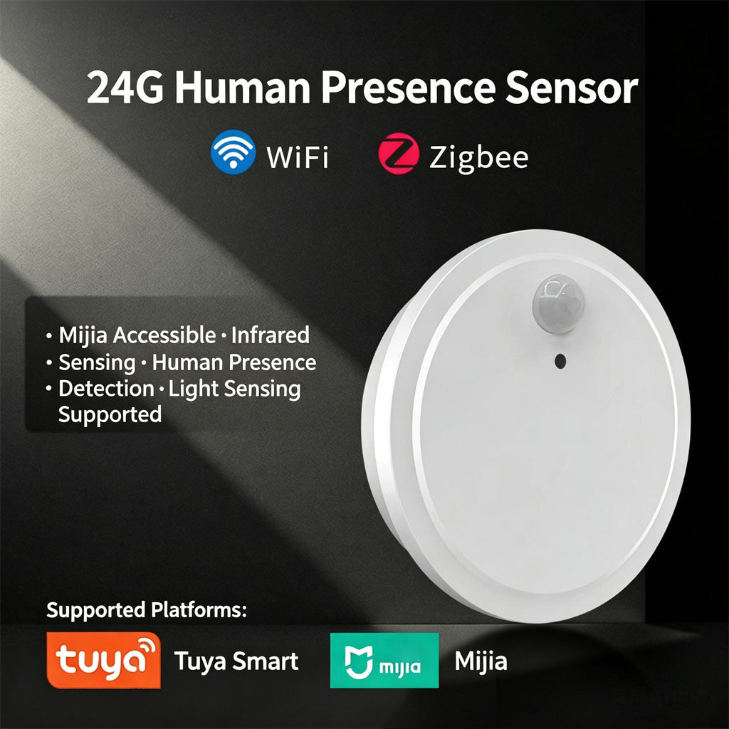 Tuya Smart Human Presence Sensor, 6.3m mmWave Radar & PIR Motion Detector with Light Sensor, 9-Gear Adjustable for Home Automation