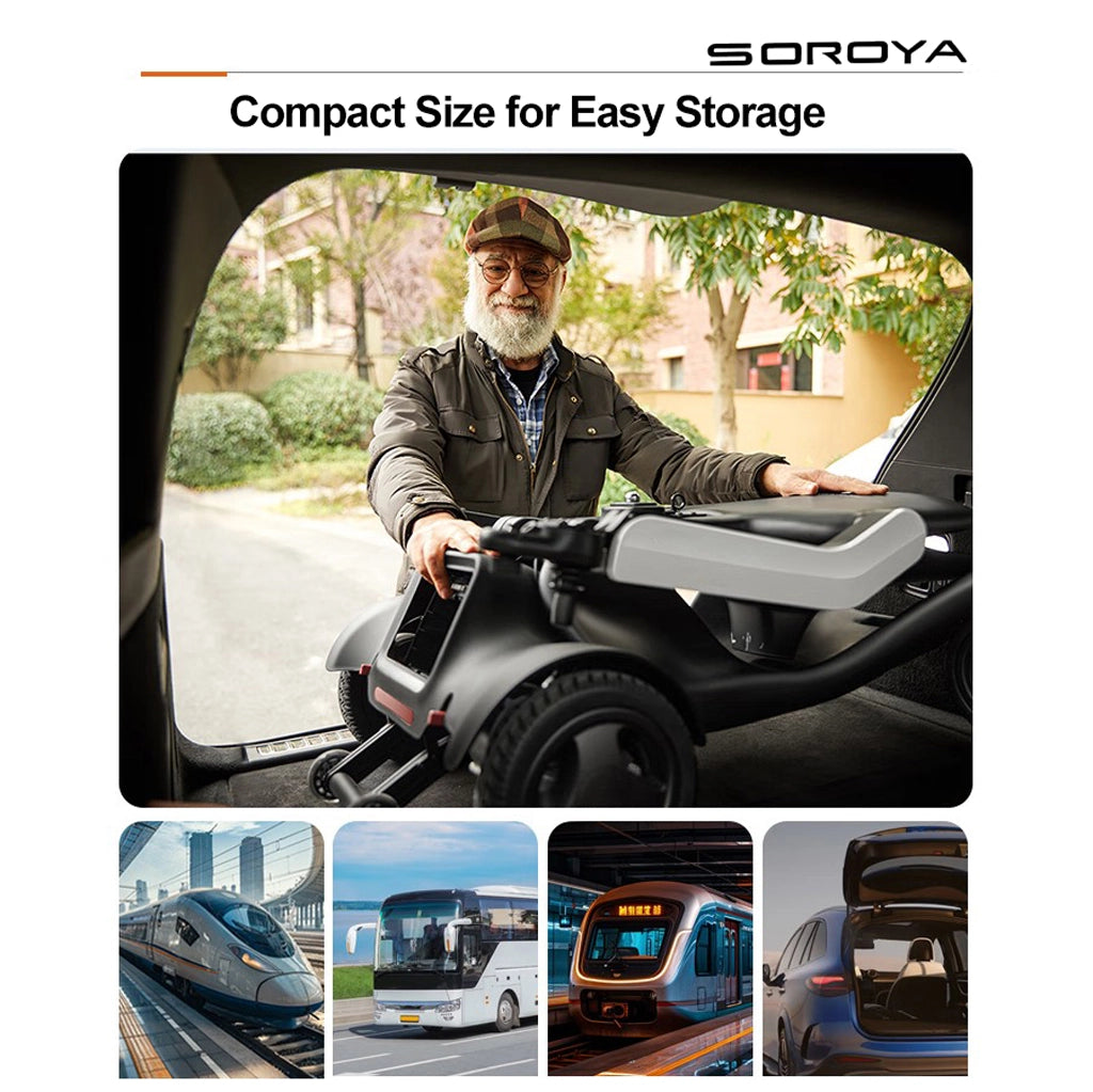 SOROYA Foldable Electric Wheelchair for Seniors – Lightweight Portable Mobility Scooter with 20Ah Lithium Battery, Long Range, Dual Motor, Travel-Friendly