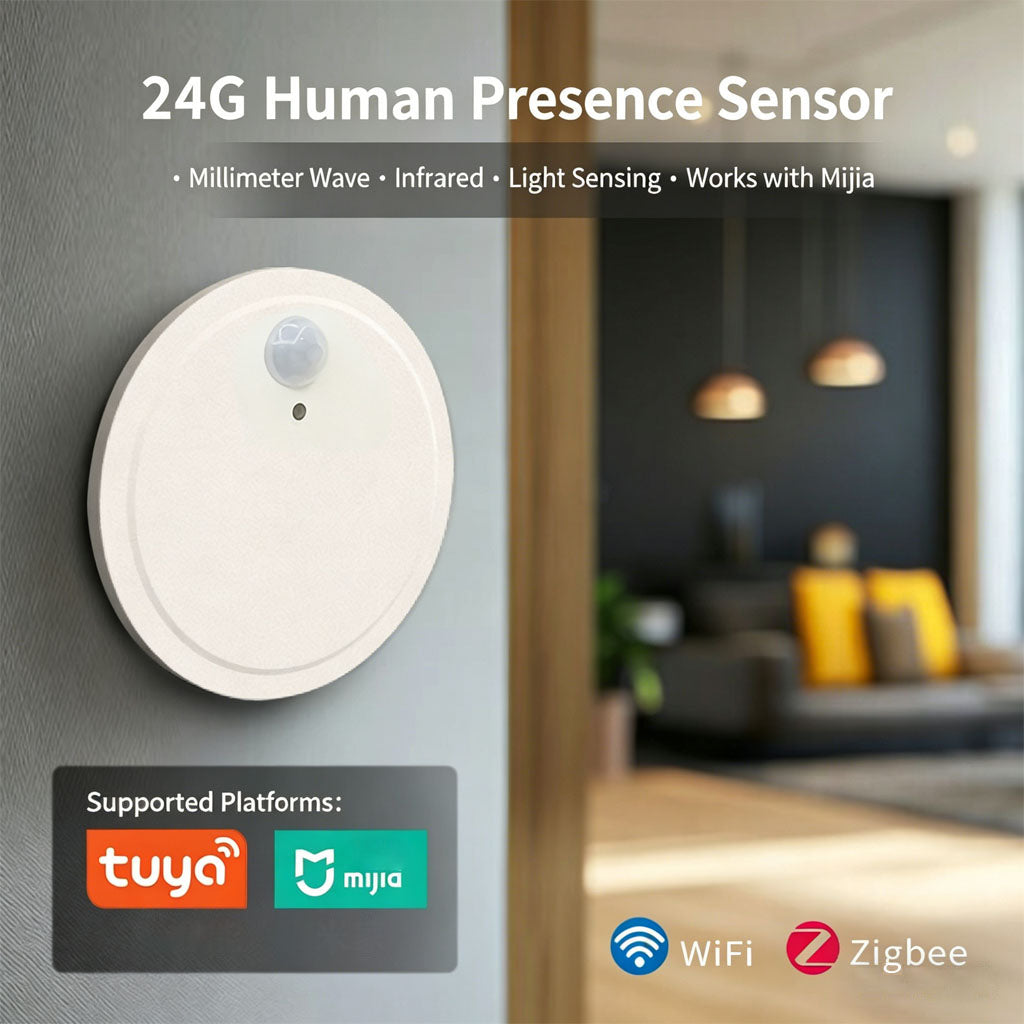 Tuya Smart Human Presence Sensor, 6.3m mmWave Radar & PIR Motion Detector with Light Sensor, 9-Gear Adjustable for Home Automation
