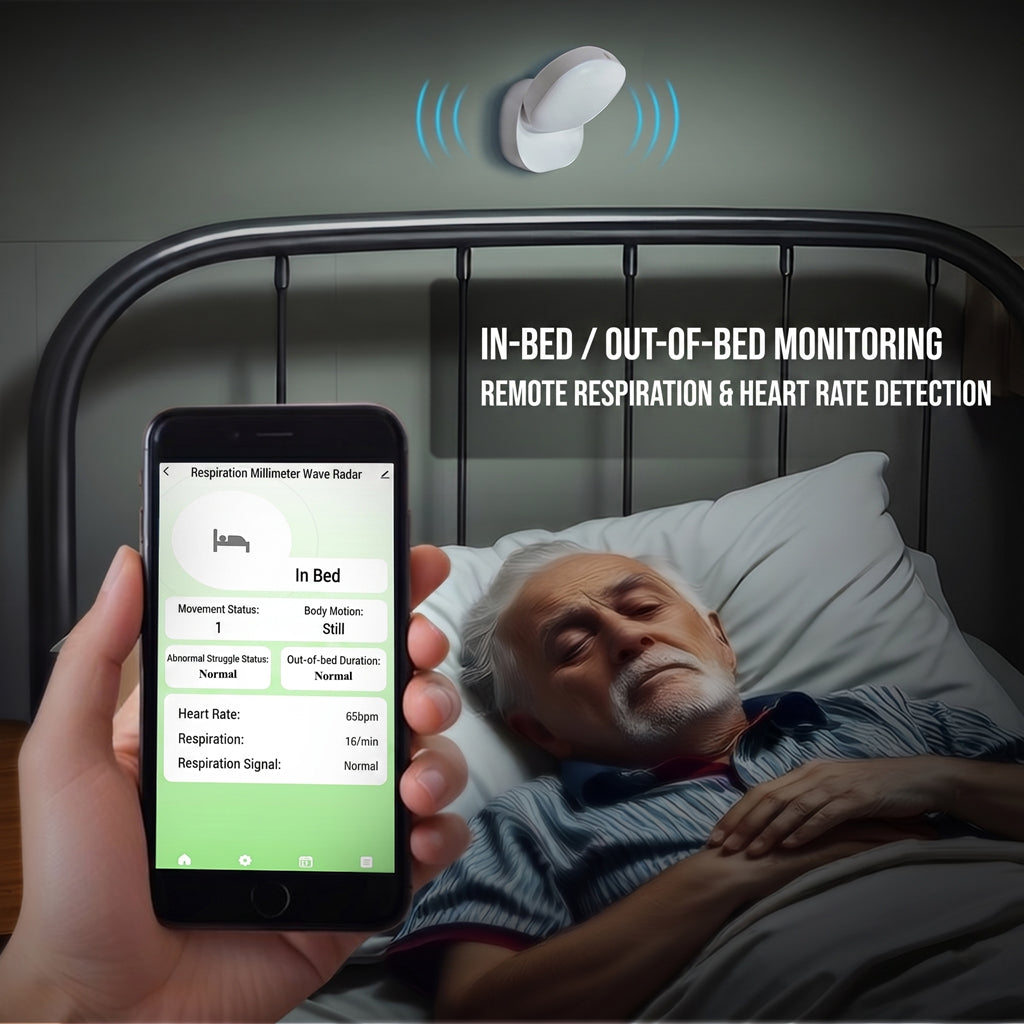 Smart Sleep Health Monitor for Seniors | Non-Wearable 60G Radar Sensor with Tuya App, Real-Time Vital Signs, Bed Exit & Abnormal Vital Alerts