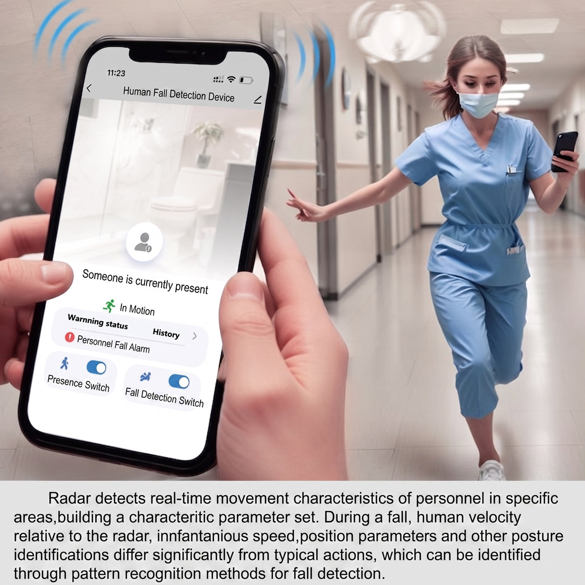 60GHz mmWave Radar Fall Detection Sensor - Wearable-Free Human Presence Monitor & Bathroom Fall Alarm for Elderly Care, Privacy-Safe No Camera, WiFi/Zigbee App Real-Time Alerts