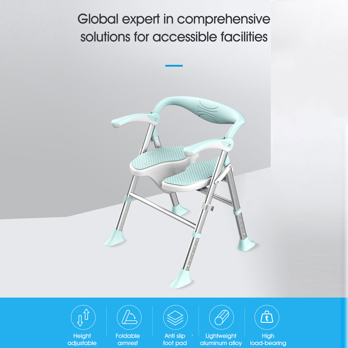 SOROYA U-Shaped Shower Chair for Seniors – Adjustable Bath Seat with Arms, Easy-Clean Cut-Out Design, Non-Slip Heavy Duty Support