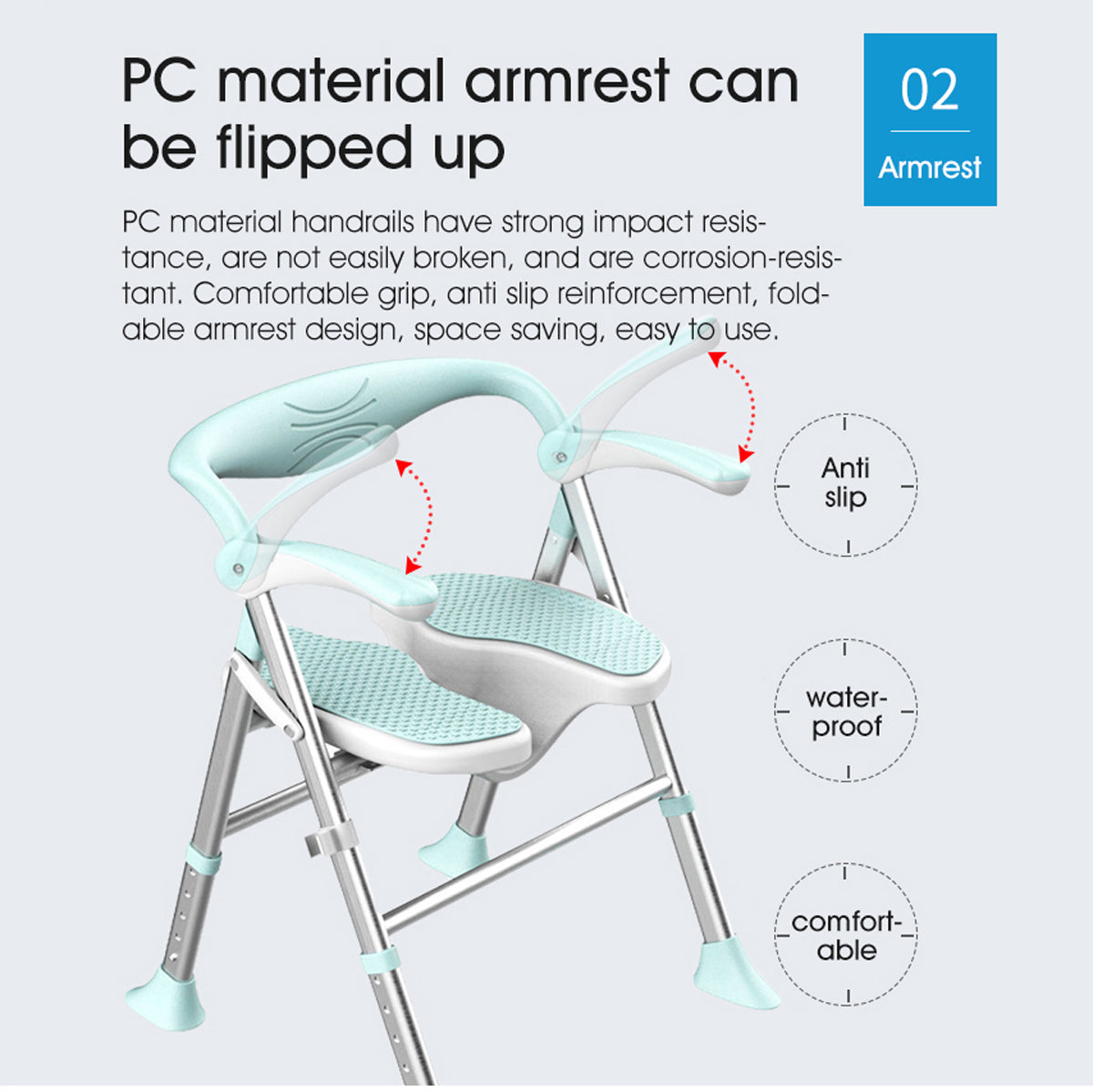 SOROYA U-Shaped Shower Chair for Seniors – Adjustable Bath Seat with Arms, Easy-Clean Cut-Out Design, Non-Slip Heavy Duty Support