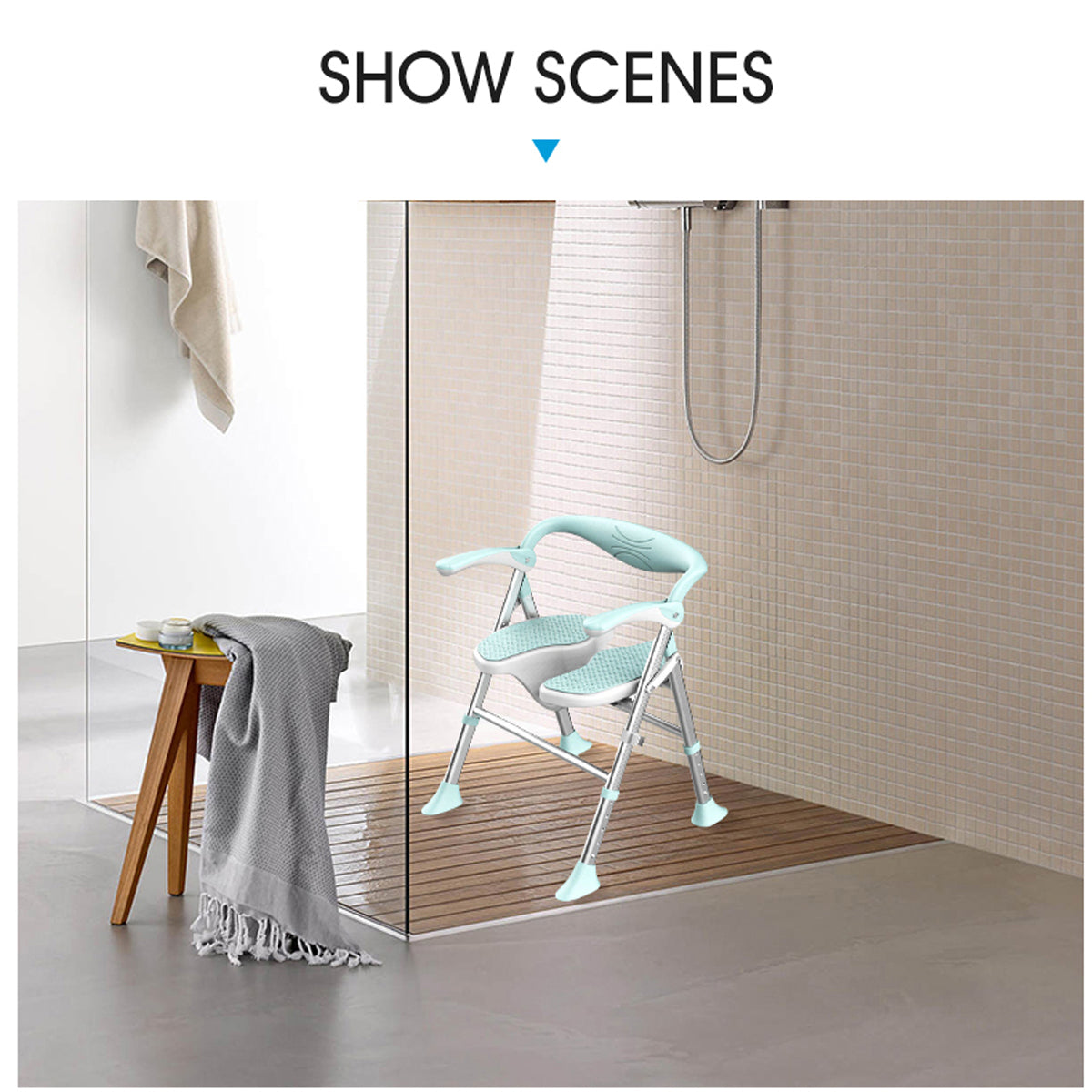 SOROYA U-Shaped Shower Chair for Seniors – Adjustable Bath Seat with Arms, Easy-Clean Cut-Out Design, Non-Slip Heavy Duty Support