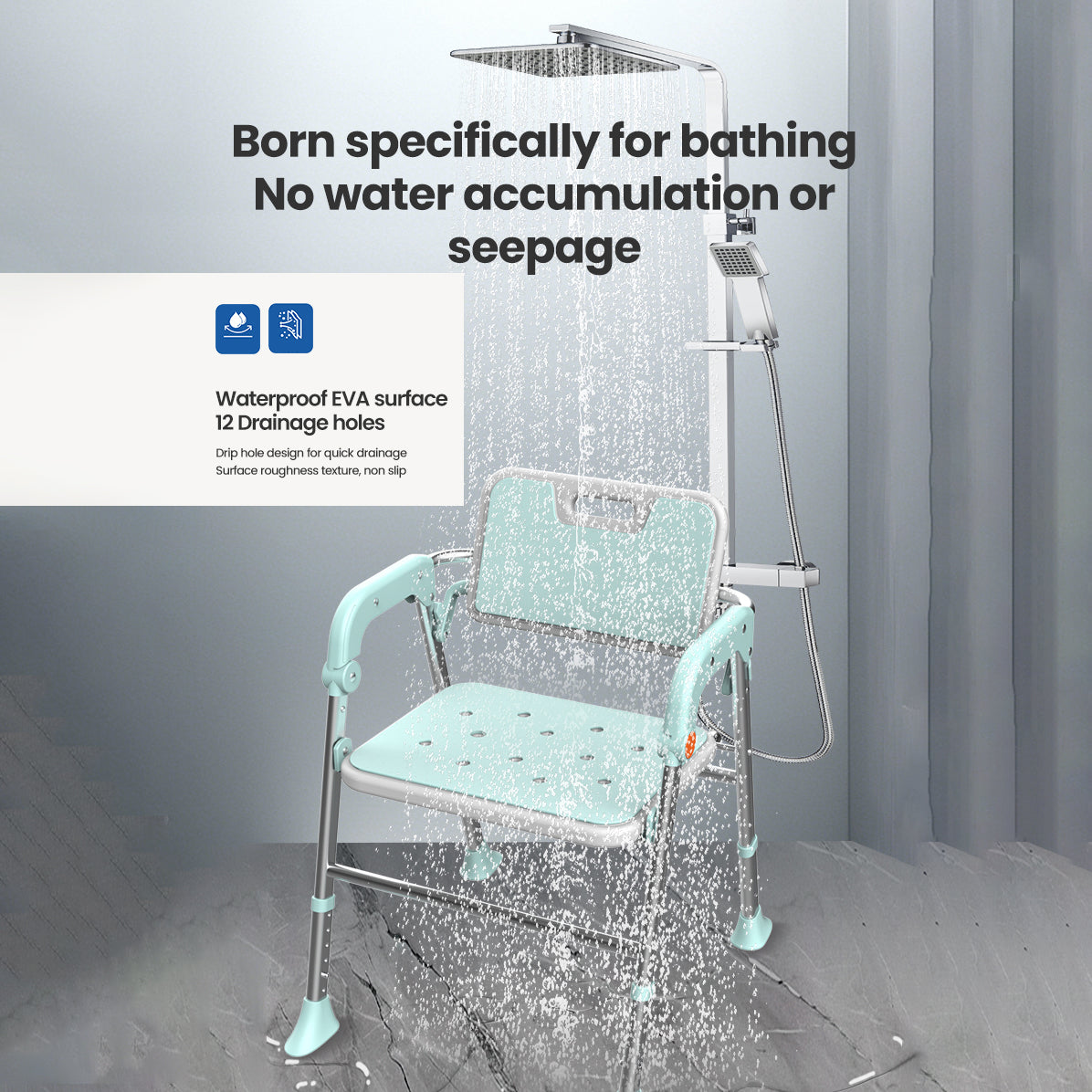 SOROYA Shower Chair for Seniors – Heavy Duty Bath Seat with Back & Arms, Adjustable Height, Non-Slip Aluminum Shower Stool